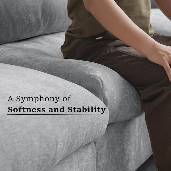 Minimalist 101 in. Square Arm Chenille Modular L-Shaped Sofa Cloud Couch with Removable Covers for Apartment in. Gray