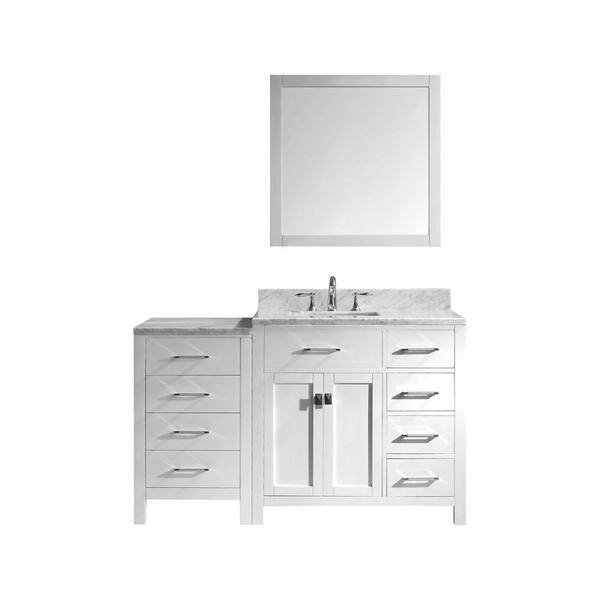 Virtu USA Caroline Parkway 56 in. W Bath Vanity in White with Marble Vanity Top in White with Square Basin and Mirror