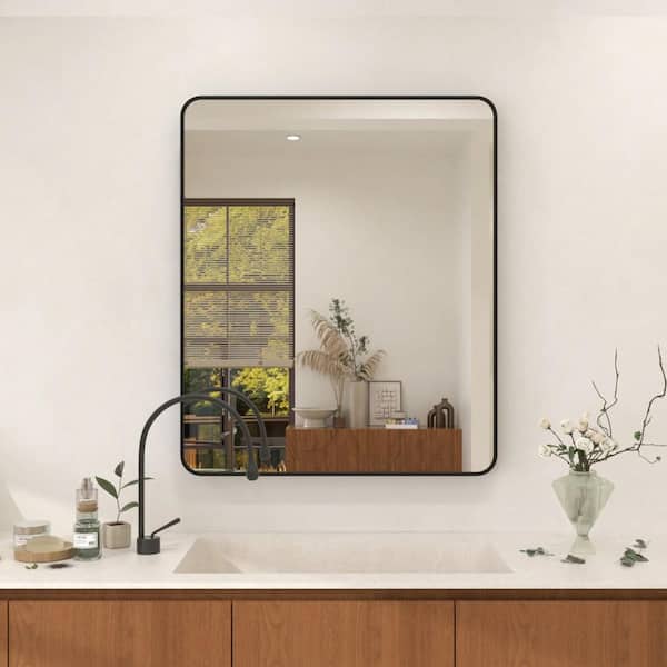 Dew 30 in. W x 36 in. H Rectangular Framed Wall Bathroom Vanity Mirror in Matte Black