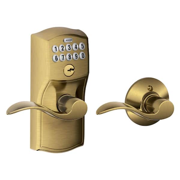 Schlage Camelot Antique Brass Electronic Keypad Door Lock with Accent Handle and Auto Lock