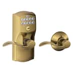 Camelot Antique Brass Electronic Keypad Door Lock with Accent Door Lever