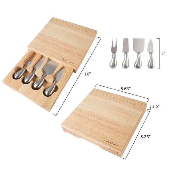 5-Piece Wooden Cheese Board with Stainless Steel Tools 5-Piece Wooden Cheese Board with Stainless Steel Tools