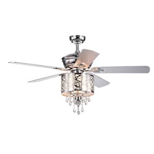 52 in. Smart Indoor Chrome Crystal Ceiling Fan with Integrated LED with Remote Control(Bulb Not Included)