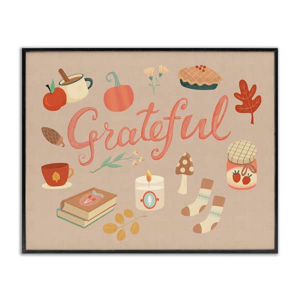 Stupell Industries Grateful Cozy Fall Essentials by Laura Watson Black Framed Typography Giclee Art Print 24 in. x 30 in.