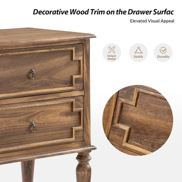 JAYDEN CREATION Leo Walnut 23.75 in. W Farmhouse Solid Wood