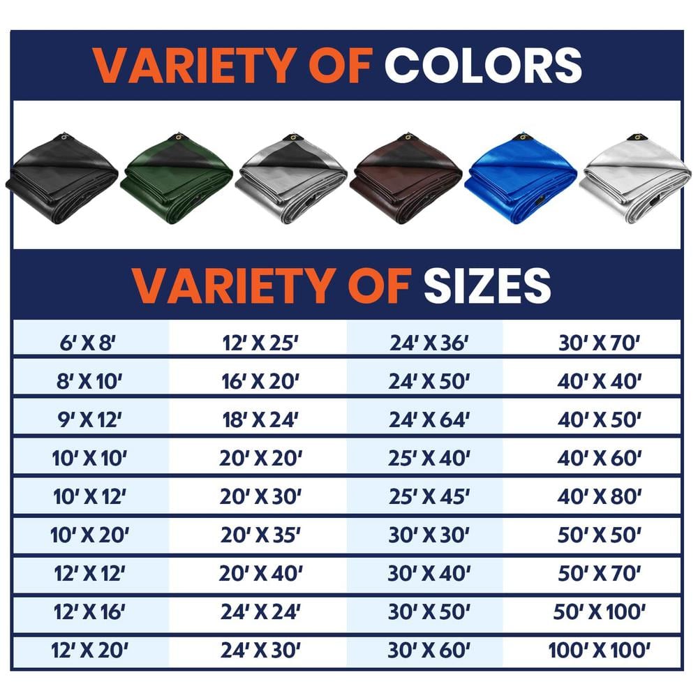 Heavy Duty Black Polyethylene Waterproof Tarp 6' x 8'
