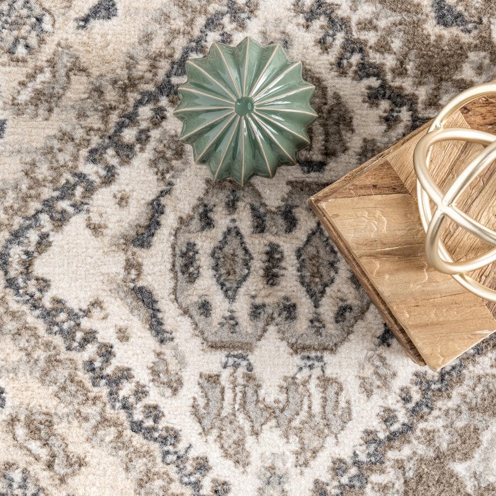 Becca Beige Synthetic Traditional Tiled Runner Rug