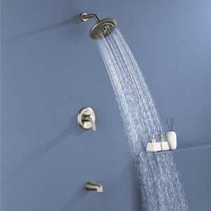 One-handle 1.8 GPM 6-Spray Shower Head and Tub Faucet with Pop-up Diverter in Brushed Nickel (Valve Included)