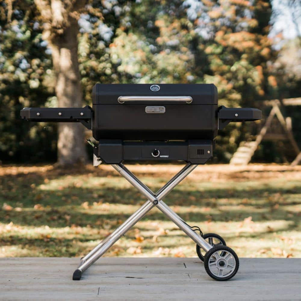 Black Portable Charcoal Grill and Smoker with Cart