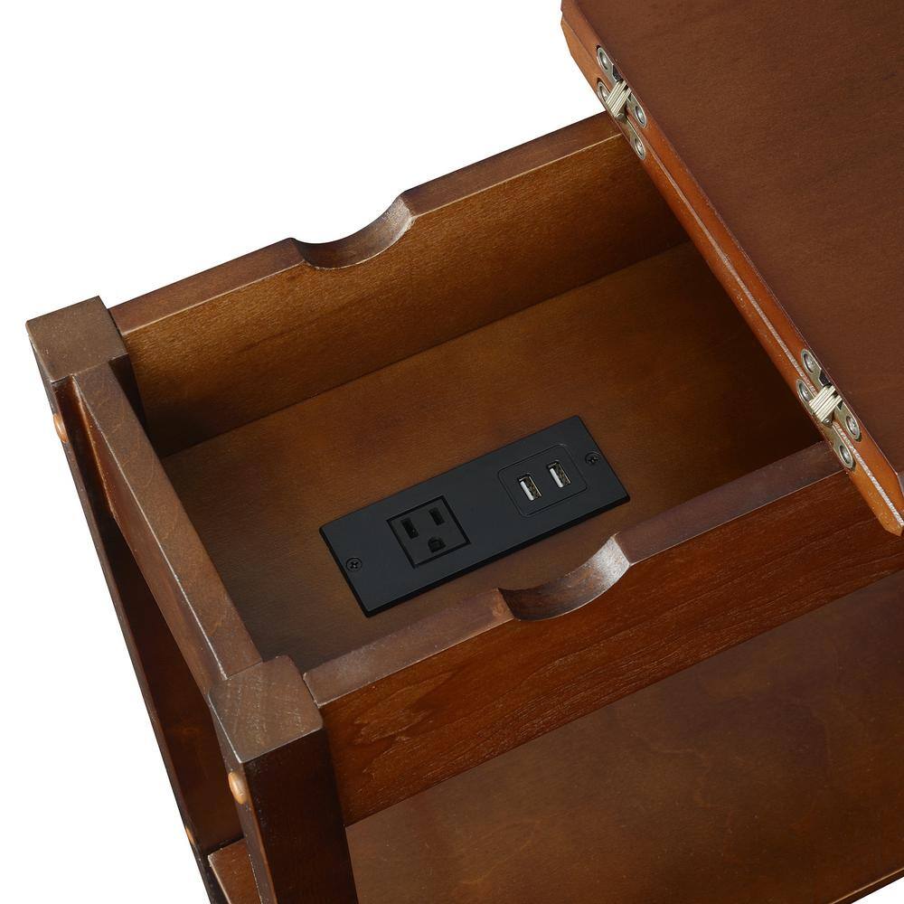 Espresso Heritage 23" Flip Top Wood End Table with Charging Station