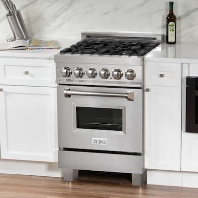 24" Professional Dual Fuel Range in DuraSnow Stainless with DuraSnow Stainless Door (RAS-SN-24)