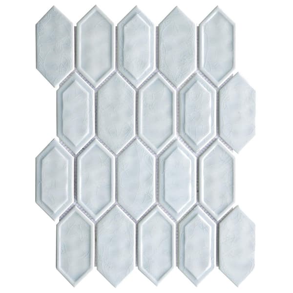 MOLOVO Classic Aqua 13.31 in. x 10.24 in. Hexagon Glossy Glass Mosaic ...