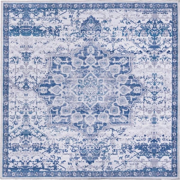 Unique Loom Renaissance Roma Gray Blue 5 ft. 3 in. x 5 ft. 3 in. Machine Washable Area Rug