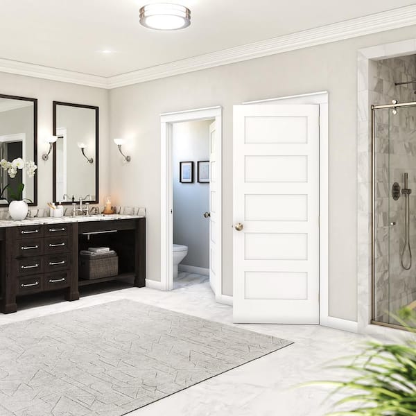 eightdoors 28 in. x 80 in. x 1-3/8 in. Shaker White Primed 5-Panel