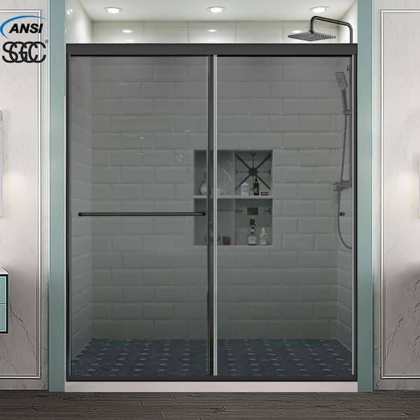 Lonni 56-60 in. W x 70 in. H Sliding Framed Shower Door in Matte Black with 1/4 in. (6 mm) Gray Tinted Glass