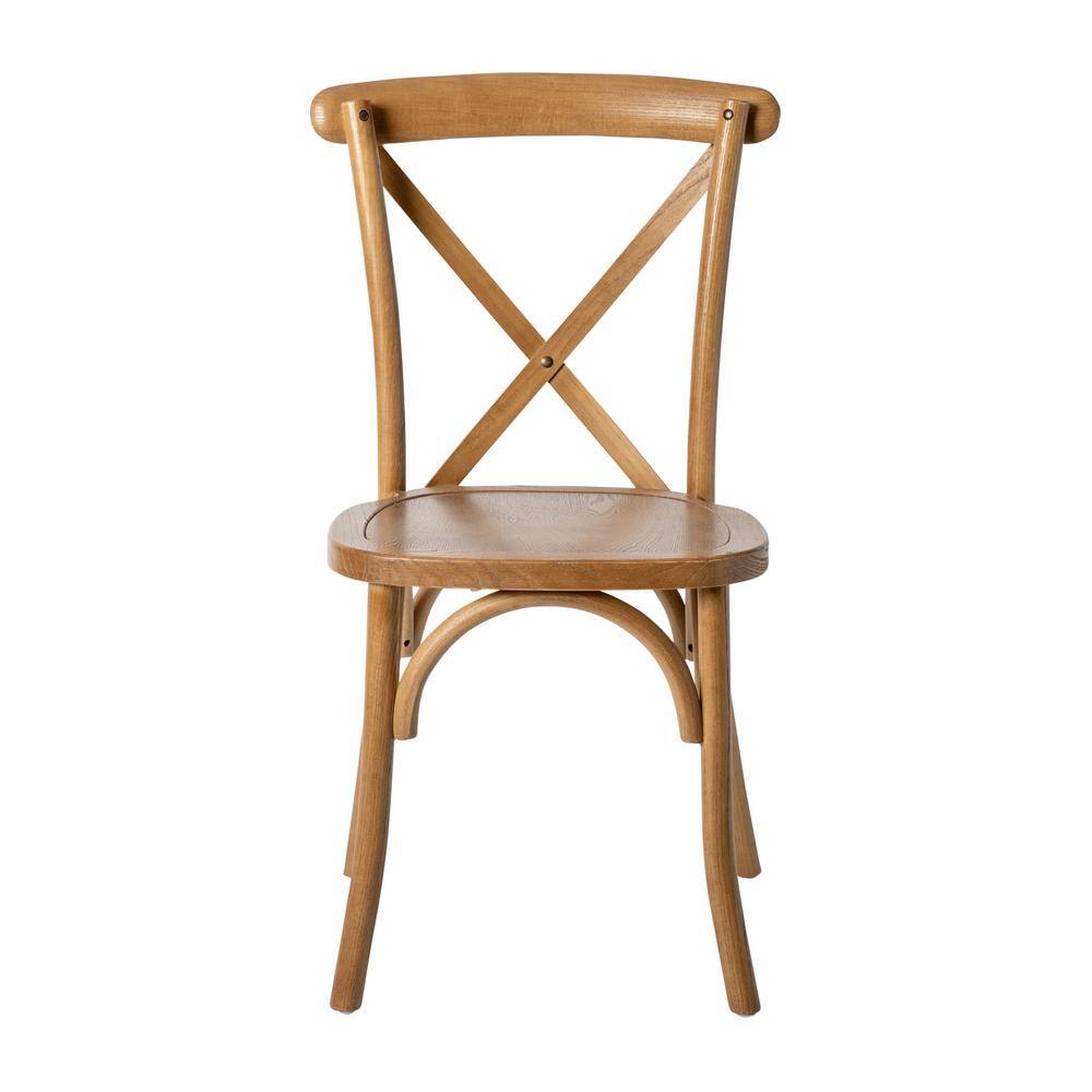 Wooden cross-back chair on a white background.
