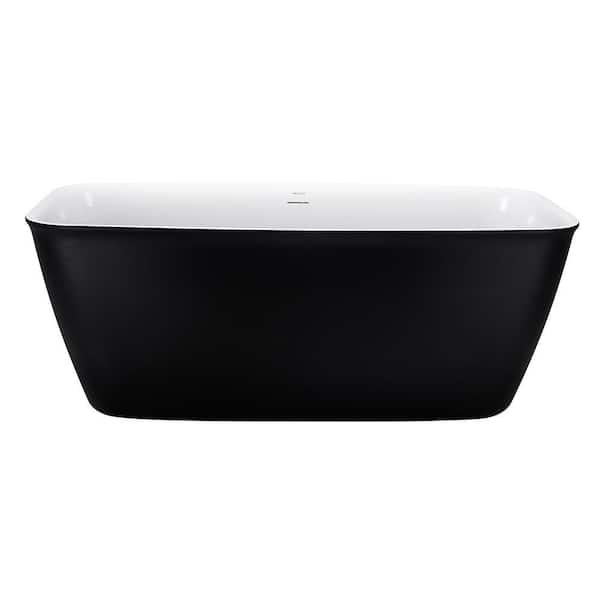 EPOWP 59 in. Acrylic Freestanding Flatbottom Non-Whirlpool Bathtub in Black