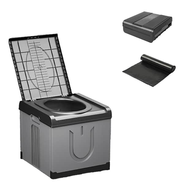 Non-electric Large Waterless Composting Toilet System Foldable Portable Toilet for Outdoor with 20pc Garbage Bags Gray
