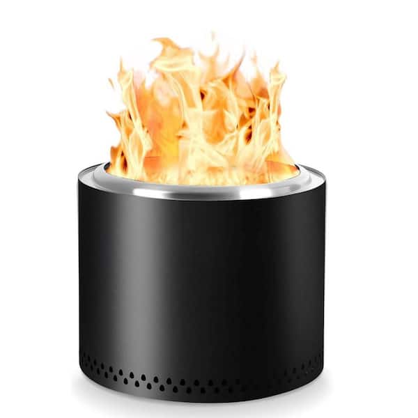 19 in. x 15.7 in. Outdoor Stainless Wood Burning Fire Pit Black Round Smokeless Fire Pit