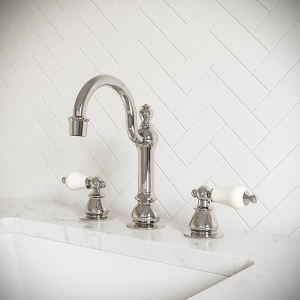 Vintage Classic 8 in. Widespread 2-Handle High Arc Bathroom Faucet with Pop Up Drain in Polished Nickel