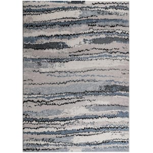 Cadence Blue 5 ft. x 7 ft. Watercolor Abstract Stripe Woven Area Rug