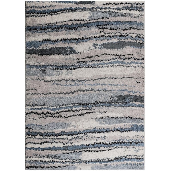 Madison Park Cadence Blue 5 ft. x 7 ft. Watercolor Abstract Stripe Woven Area Rug