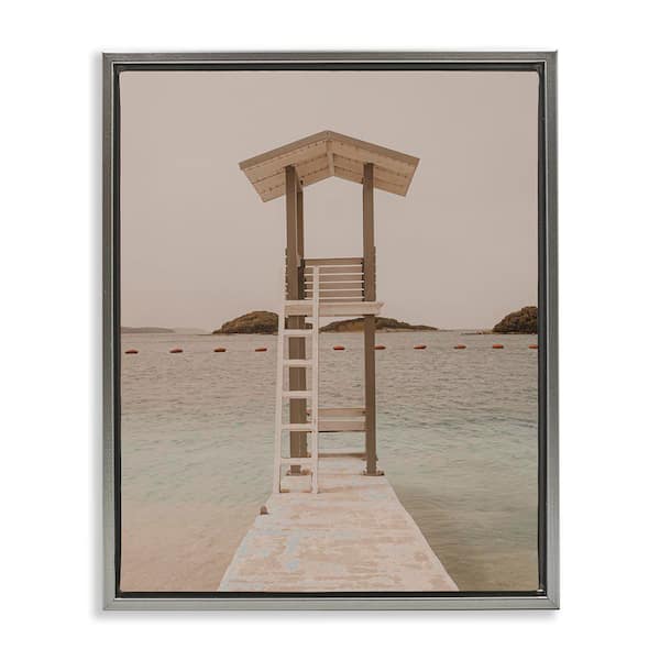 Stupell Industries Beach Lifeguard Lookout by LSR Design Studio Gray Floater Frame Coastal Graphic Art Print 21 in. x 17 in.