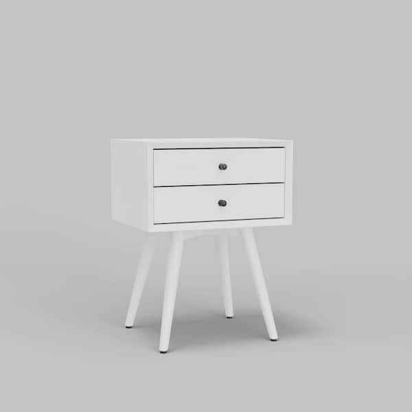 Alpine Furniture Flynn 19.5 in. W White Rectangle Wood Top End Table with Drawers, Solid Wood, Storage
