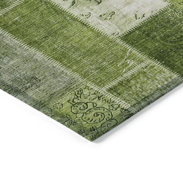 Olive Green, Artichoke Green 9 ft. x 12 ft. Woven Plaid Polyester Rectangle Indoor/Outdoor Area Rug