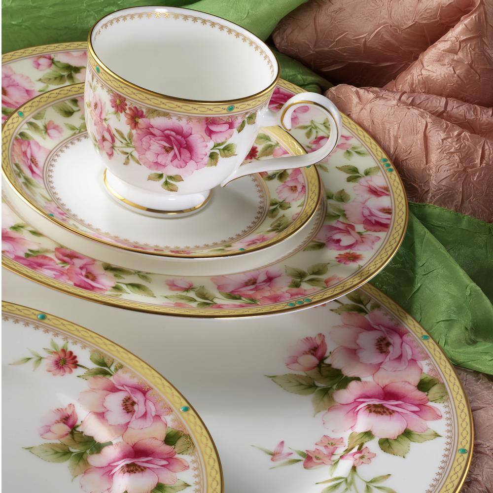 Floral Gold Trim Porcelain Entree Plates, Set of 4