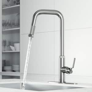 Hart Angular Single Handle Pull-Down Spout Kitchen Faucet Set with Deck Plate in Stainless Steel