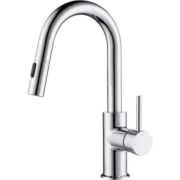 KIBI 13.44 in. H Single Hole 1.8 GPM Pull Down Sprayer Kitchen Faucet with 360° Spout Swivel in Chrome
