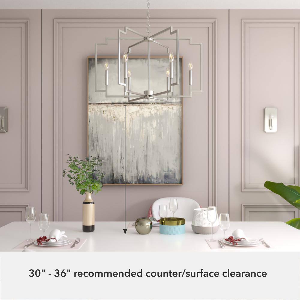 Brushed Nickel Geometric 6-Light Candle Chandelier