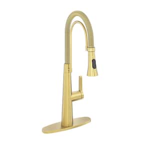 Single Handle Spring Neck Standard Kitchen Faucet in Brushed Gold