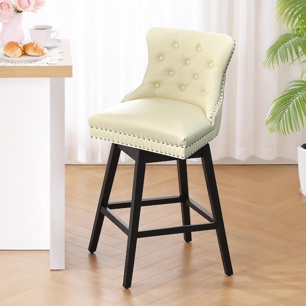 26 in. Cream Faux Leather Upholstered Solid Wood Frame Counter Height Swivel Counter Stool (Set of 1)