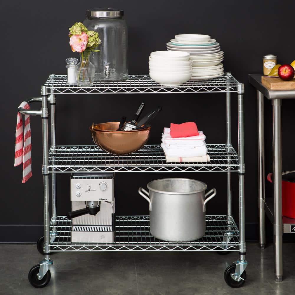 EcoStorage Silver Heavy-Duty Steel Kitchen Cart with Adjustable Shelves