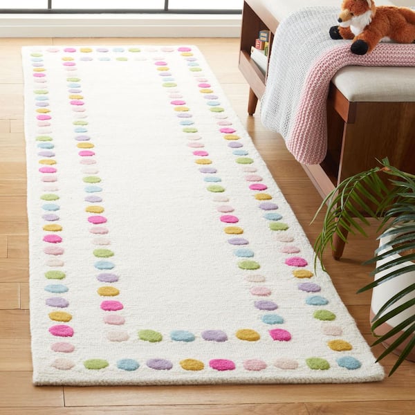 Kids 2 ft. x 8 ft. Ivory/Pink Polka-Dot Border Runner Rug