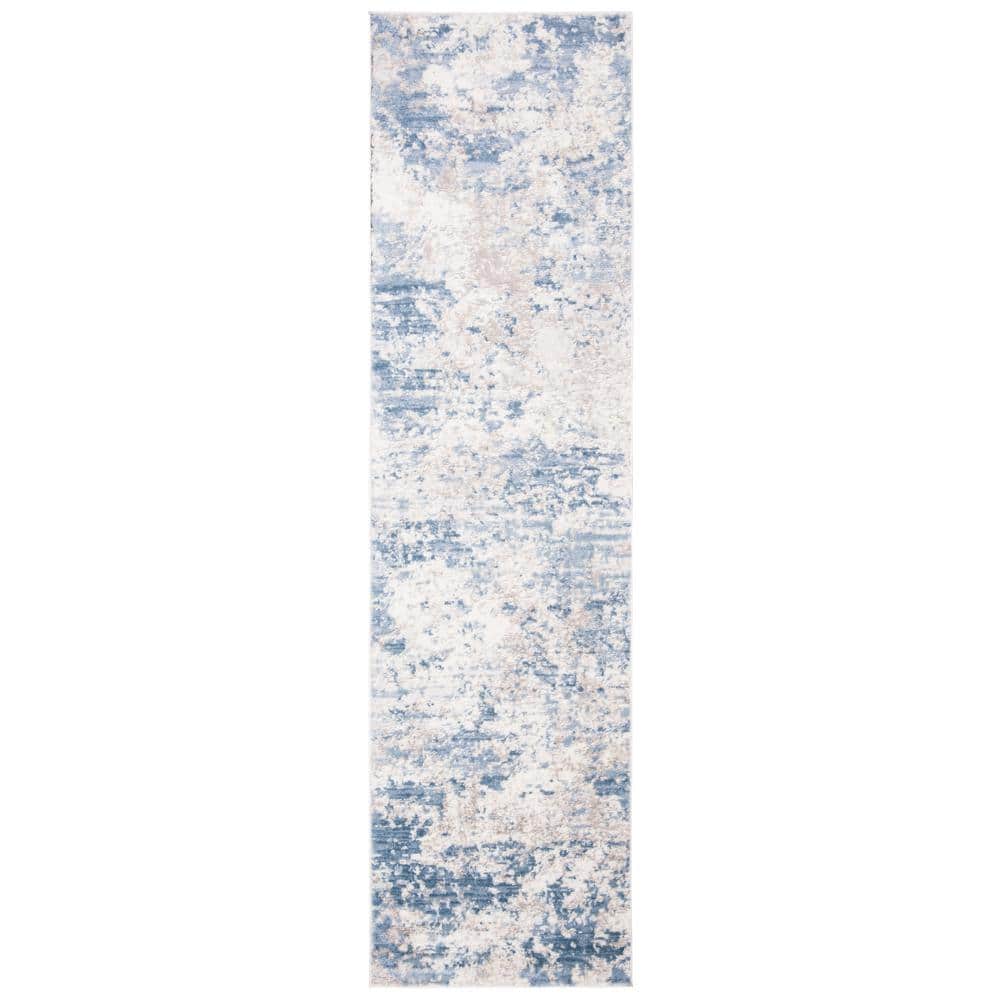 Amelia Grey and Blue Synthetic Runner Rug - 2'2" x 14'
