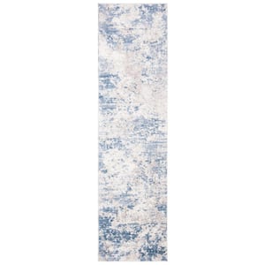 Amelia Gray/Blue 2 ft. x 16 ft. Abstract Runner Rug