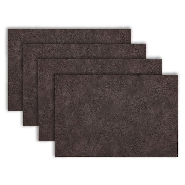 Florence 18 in" x 12 in" Grey and Brown Reversible Vegan Leather Wipe Clean Placemat Set of 4