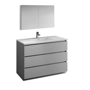 Lazzaro 48 in. Modern Bathroom Vanity in Gray with Vanity Top in White with White Basin and Medicine Cabinet