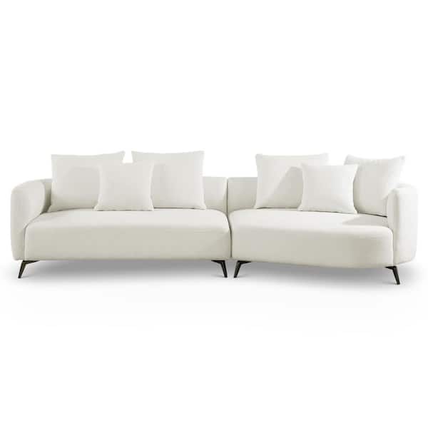 Ashcroft Furniture Co Lucianna 124 in. W Round Arm 2-piece Right Facing Boucle Fabric Sectional Sofa in Ivory
