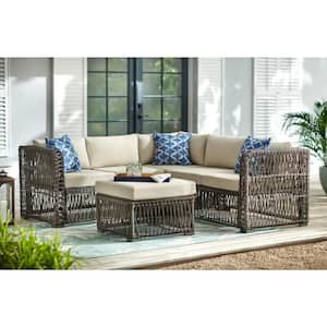 Grand Isle 4-Piece Wicker Outdoor Patio Sectional Seating Set with Beige Cushions