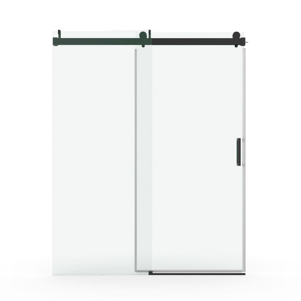 72'' Matte Black Frameless Sliding Shower Door with Clear Glass
