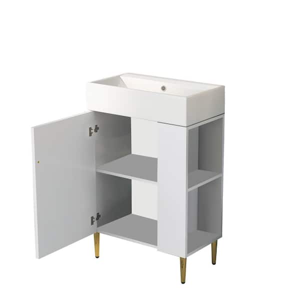 Unbranded 21.6 in. W x 12.2 in. D x 33.9 in. H Freestanding Bath Vanity in White with Single Sink Top and Right Side Storge