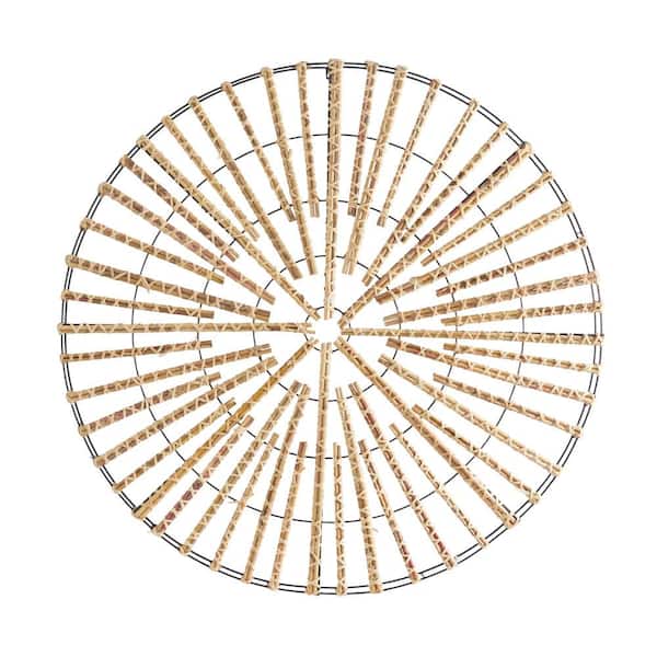 Rattan Light Brown Handmade Wrapped Stick Geometric Wall Decor with Black Metal Frame