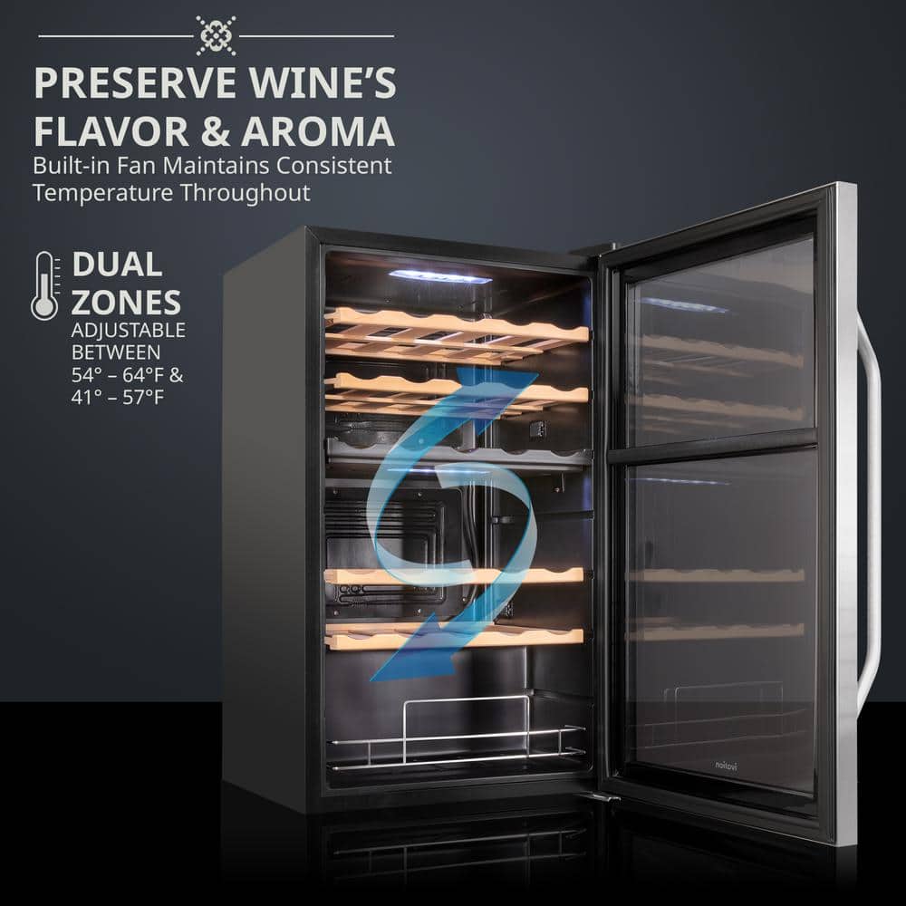 Ivation 33-Bottle Stainless Steel Dual Zone Wine Cooler with LED Lighting