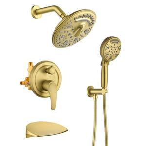 Bnbn 8 in. Single-Handle 6-Spray Round Shower Faucet in Brushed Gold (Valve Included)