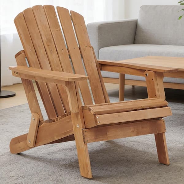 Light Brown Oversize Wooden Outdoor Folding Adirondack Chair with Pre-Assembled BackRest and SeatBoard