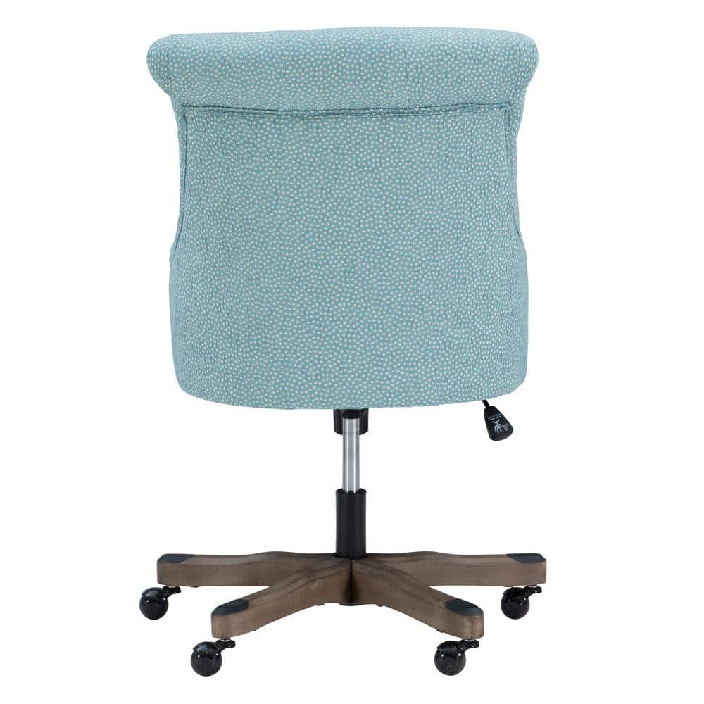 Plush Light Blue Fabric Swivel Office Chair with Gray Wash Wood Base